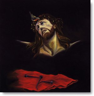 GESU' CON PETTIROSSO - Olio su tela cm. 80 x 80